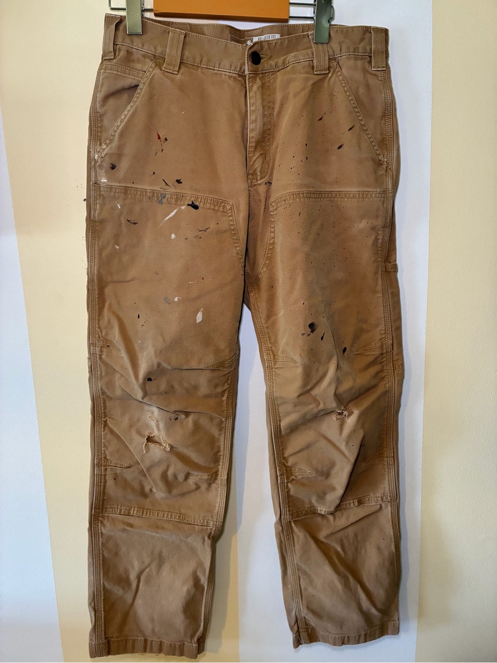 Carhartt Tan Work Chinos with Paint-Splatter Accents relaxed fit 32x30